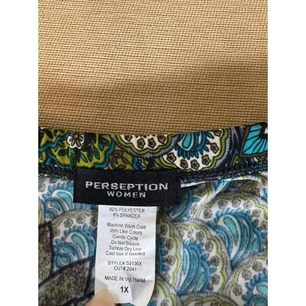 Perseption Women Skirt, Multicolored Green, Blue, Tan, Size, 1X